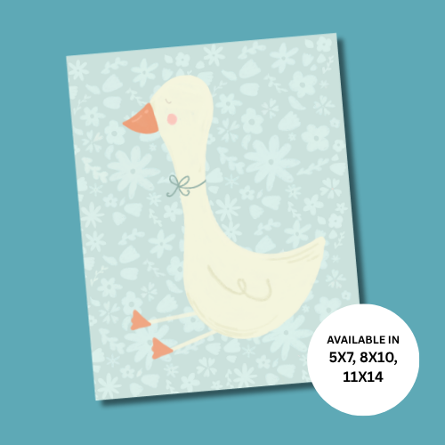 Blue Floral Goose Print