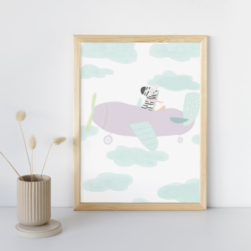 Zebra in the Clouds — Children's Wall Art Print