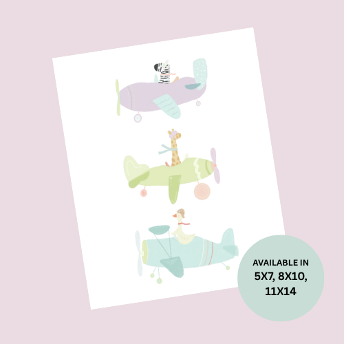 Animals in the Clouds: Goose, Zebra, and Giraffe — Children's Wall Art Print