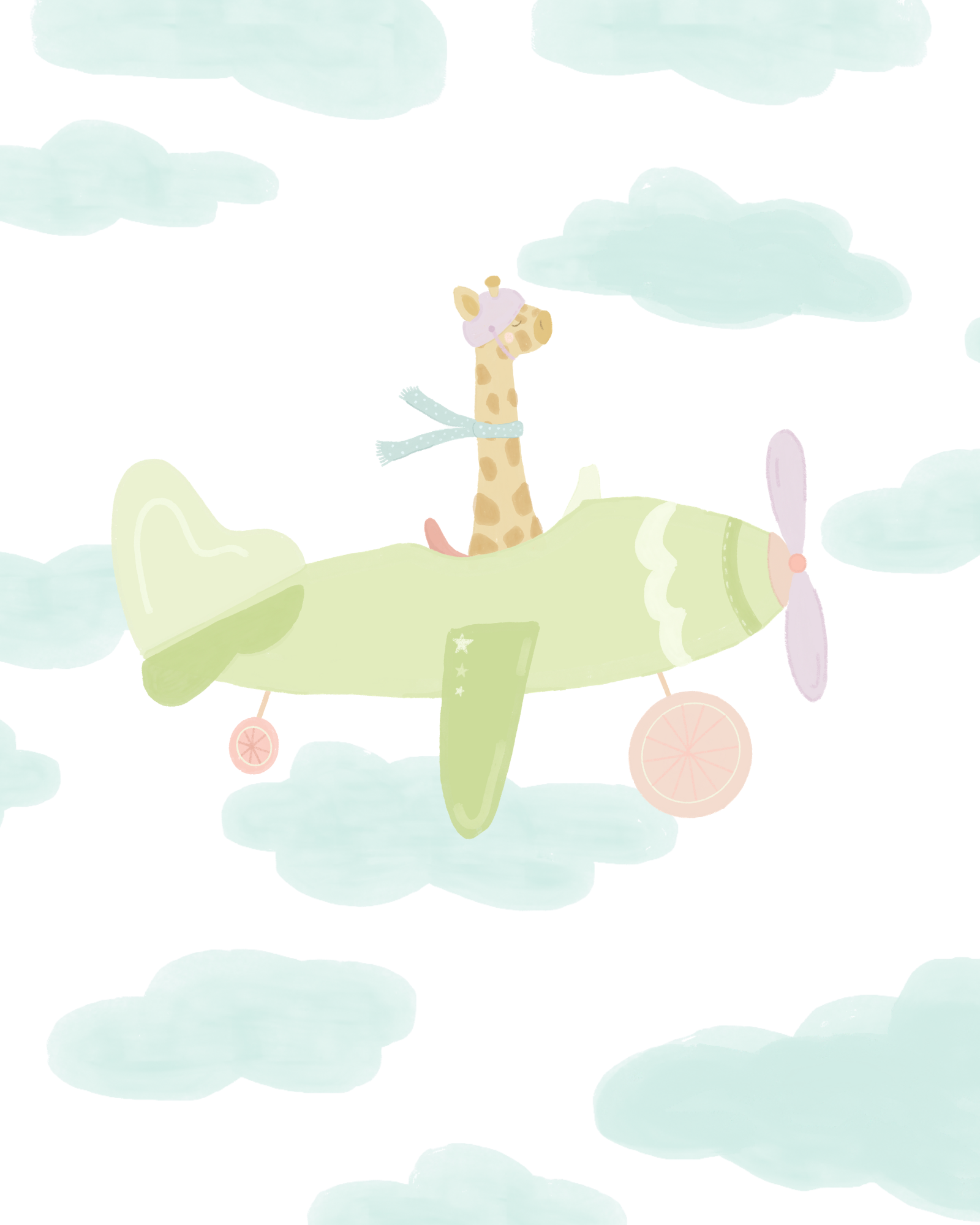Giraffe in the Clouds — Children's Wall Art Print