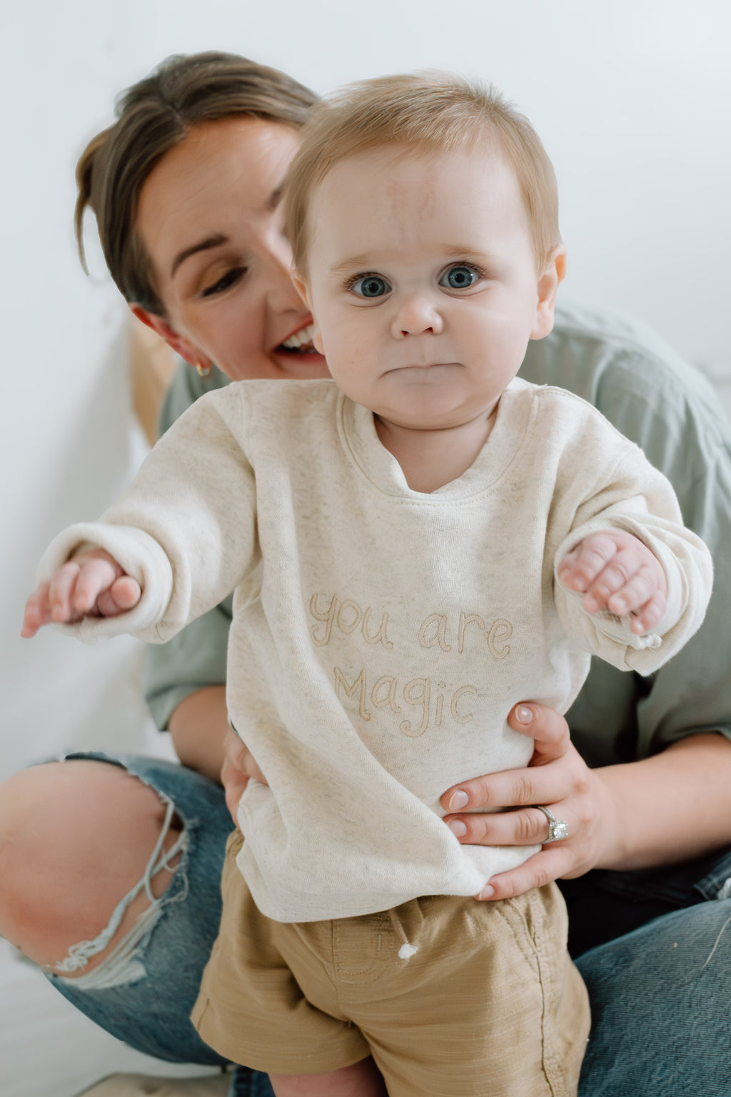 "You Are Magic" Embroidered Kids Crew Neck - Natural Heather