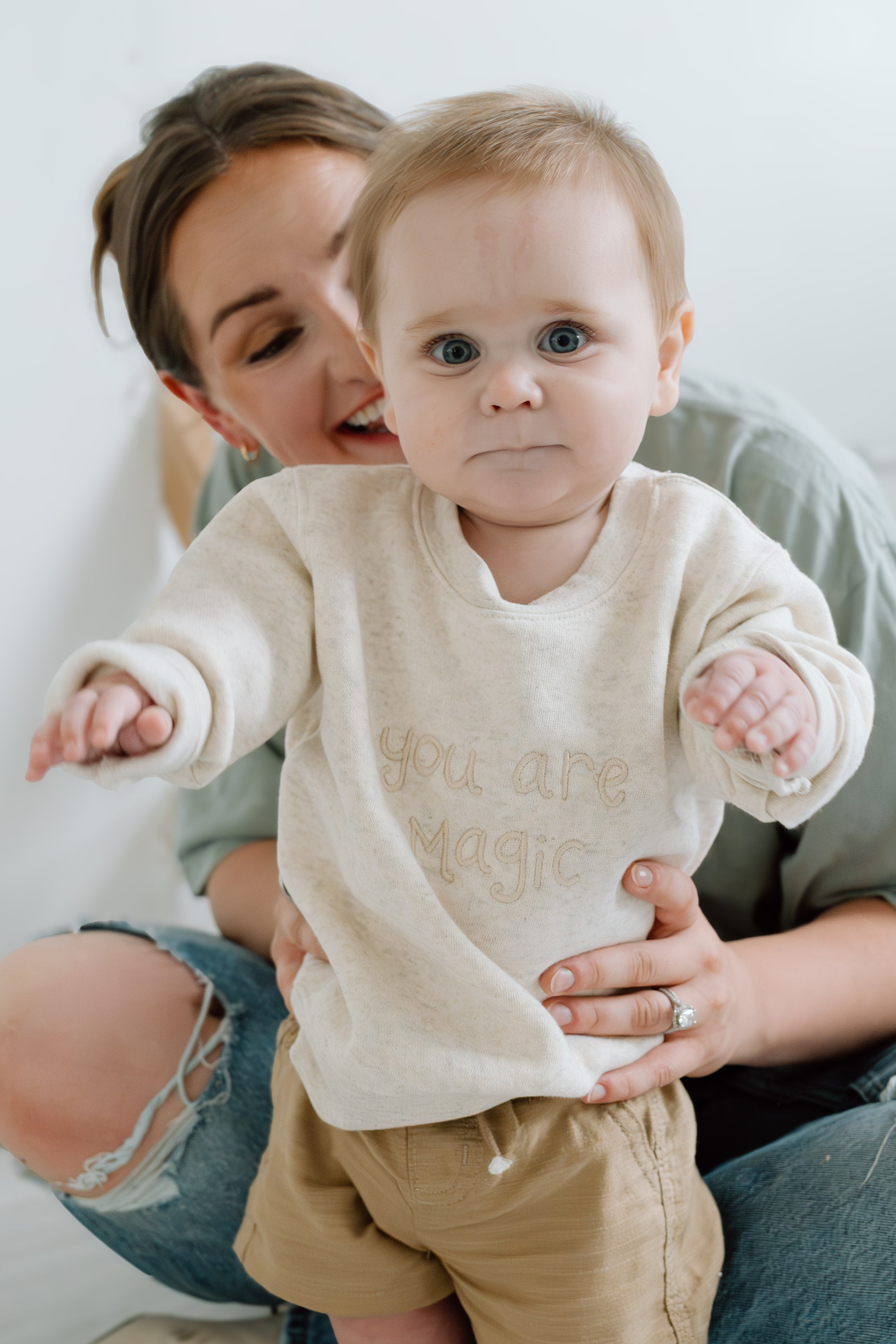 "You Are Magic" Embroidered Kids Crew Neck - Natural Heather