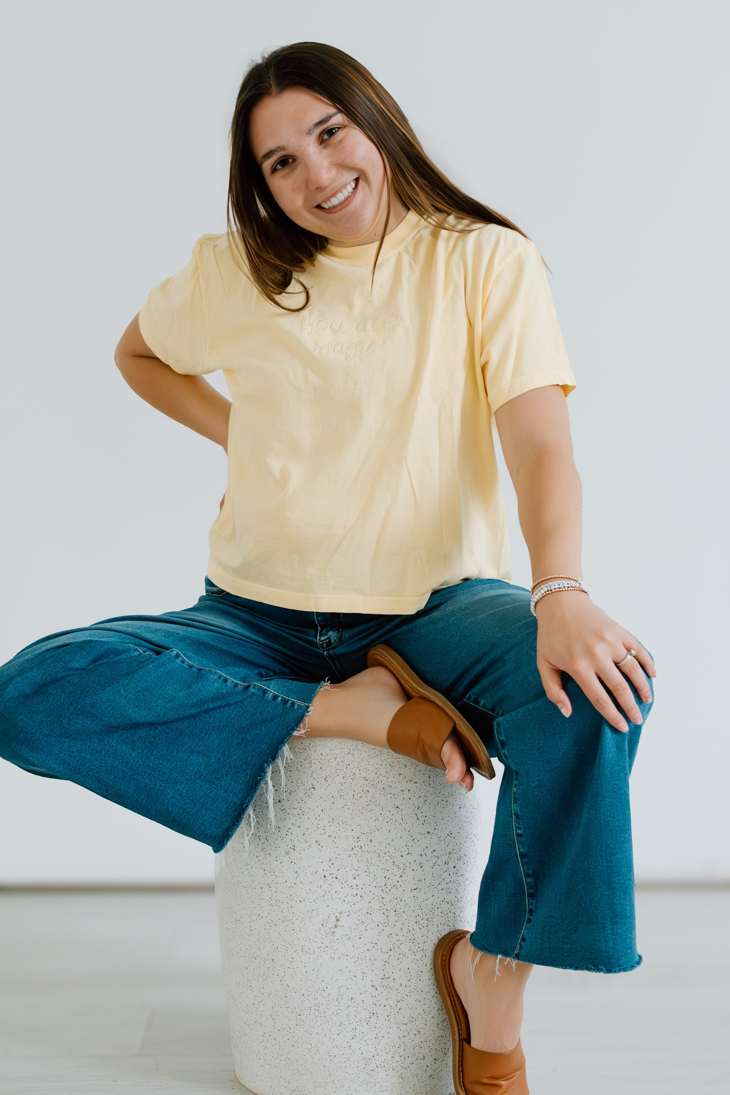 "You Are Magic" Embroidered Boxy Butter Yellow Women's Tee
