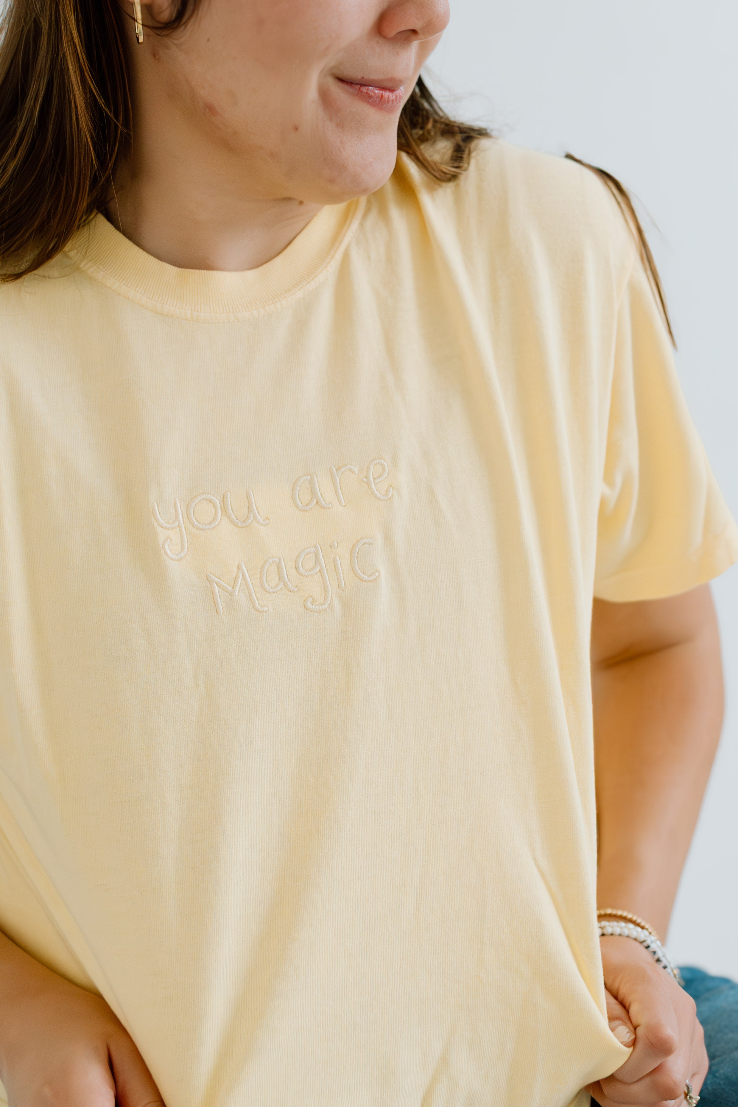 "You Are Magic" Embroidered Boxy Butter Yellow Women's Tee