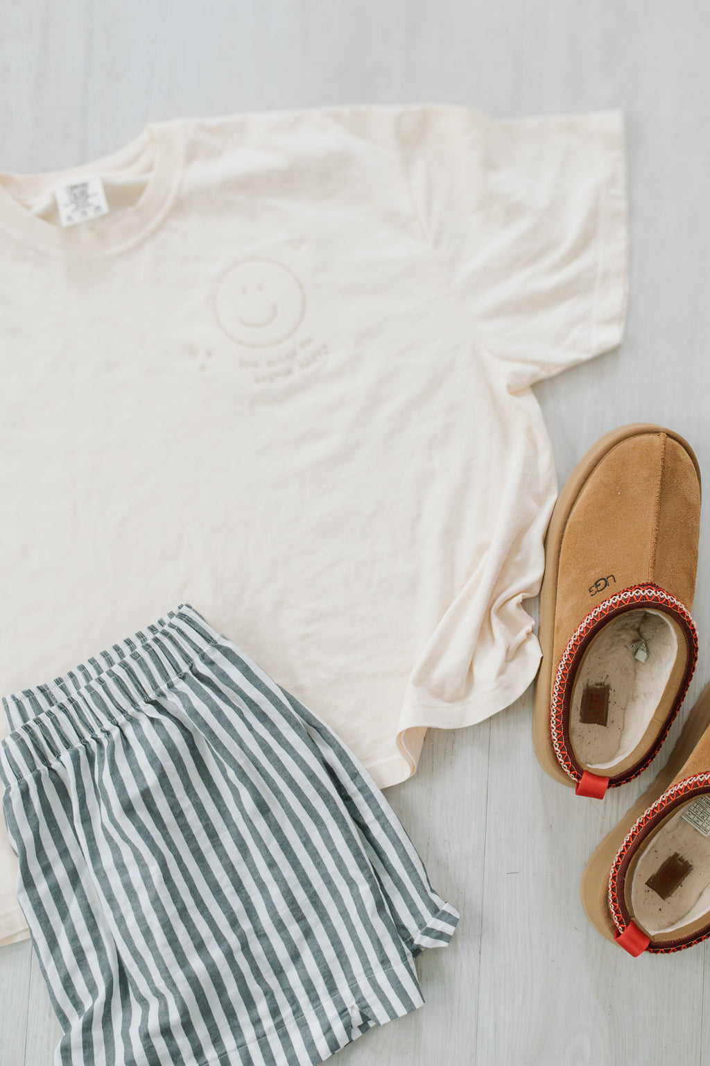 "You Make Me Beyond Happy" Embroidered Boxy Ivory Women's Tee
