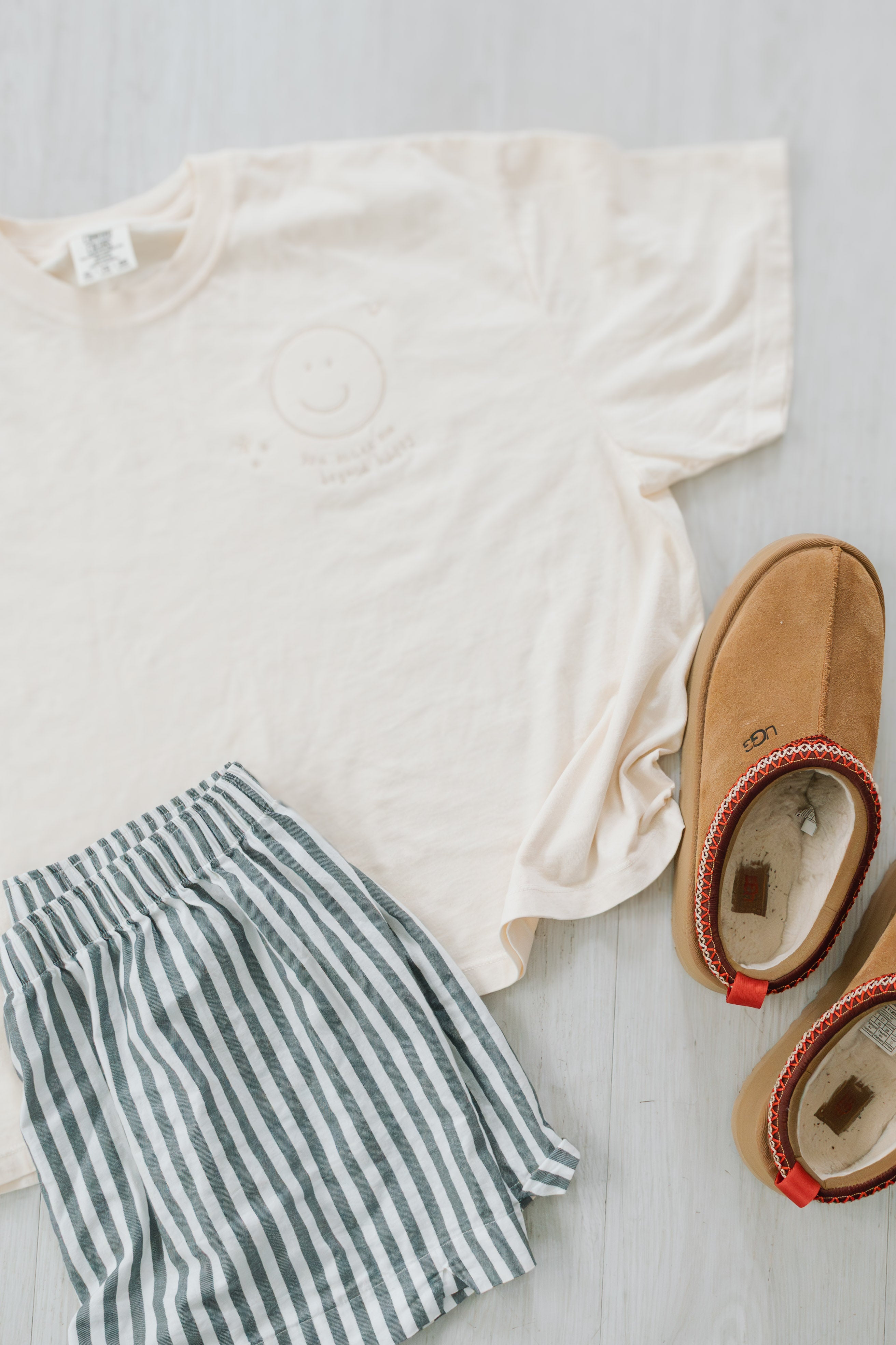 "You Make Me Beyond Happy" Embroidered Boxy Ivory Women's Tee