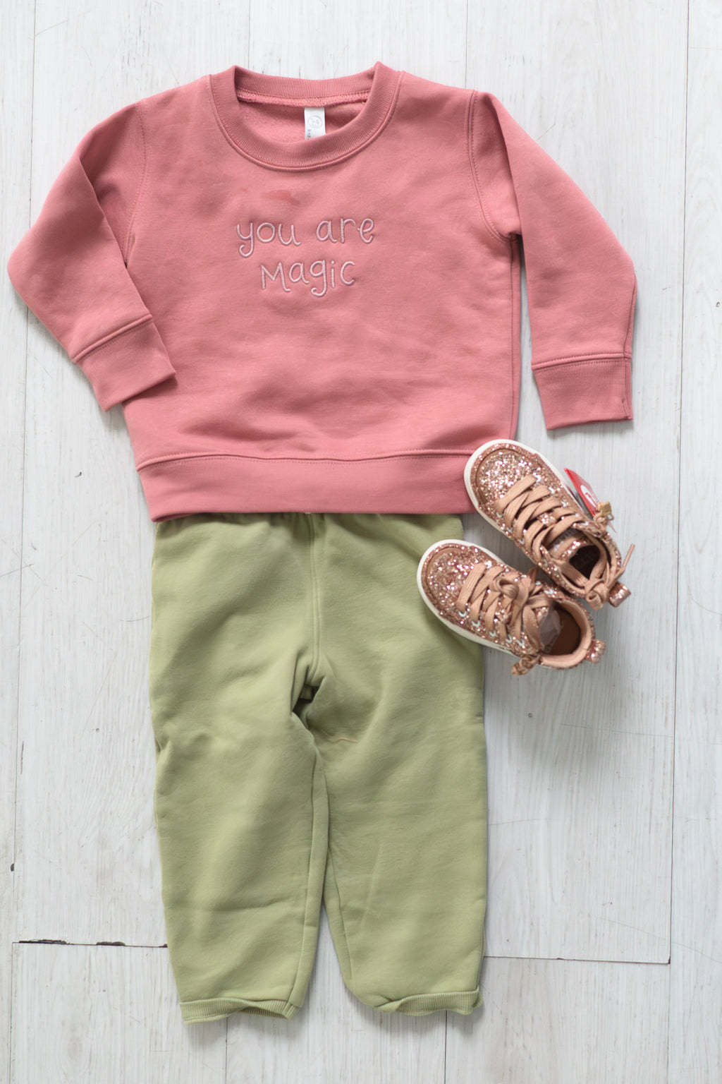 "You Are Magic" Embroidered Kids Crew Neck - Mauve