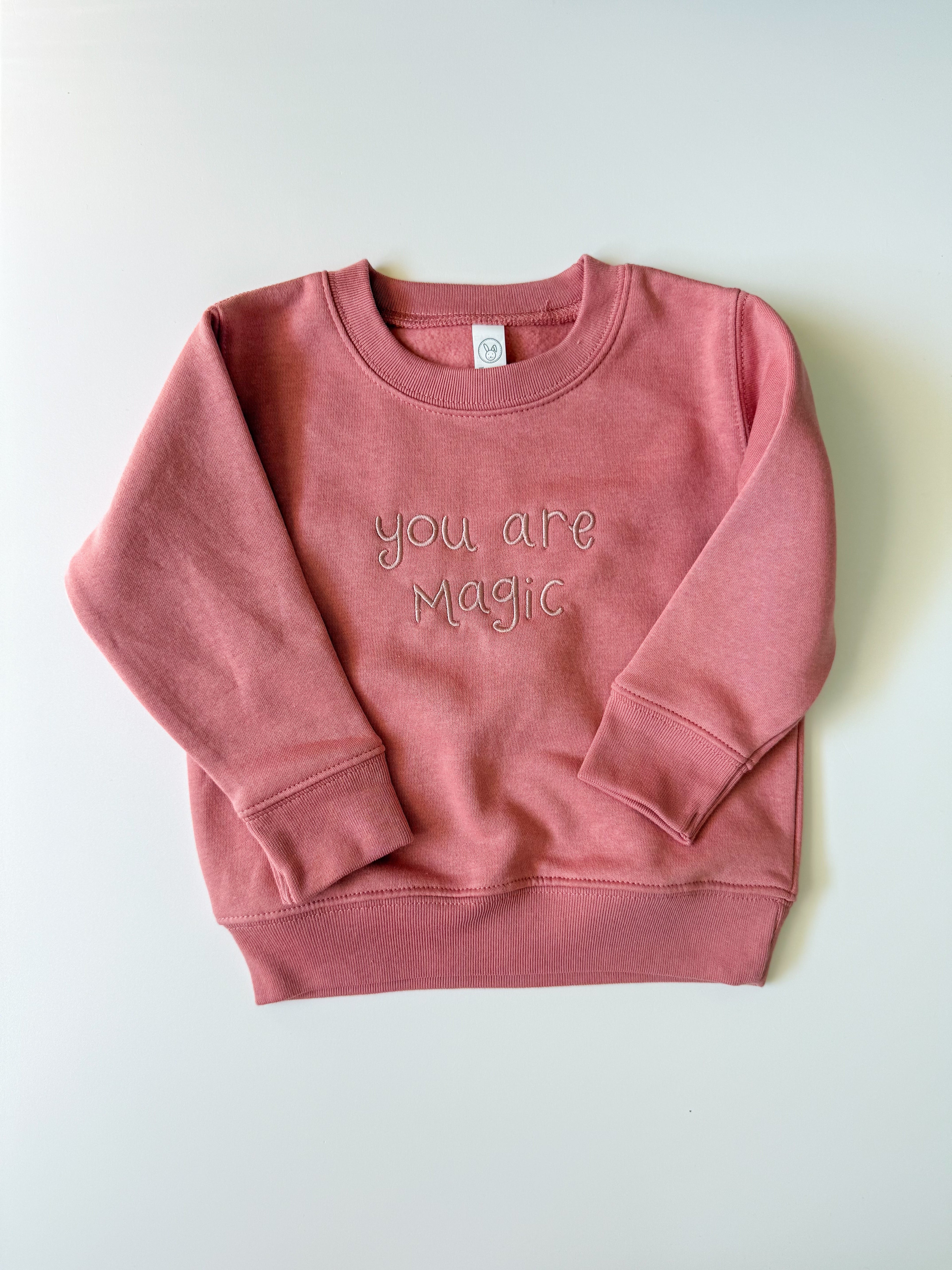"You Are Magic" Embroidered Kids Crew Neck - Mauve