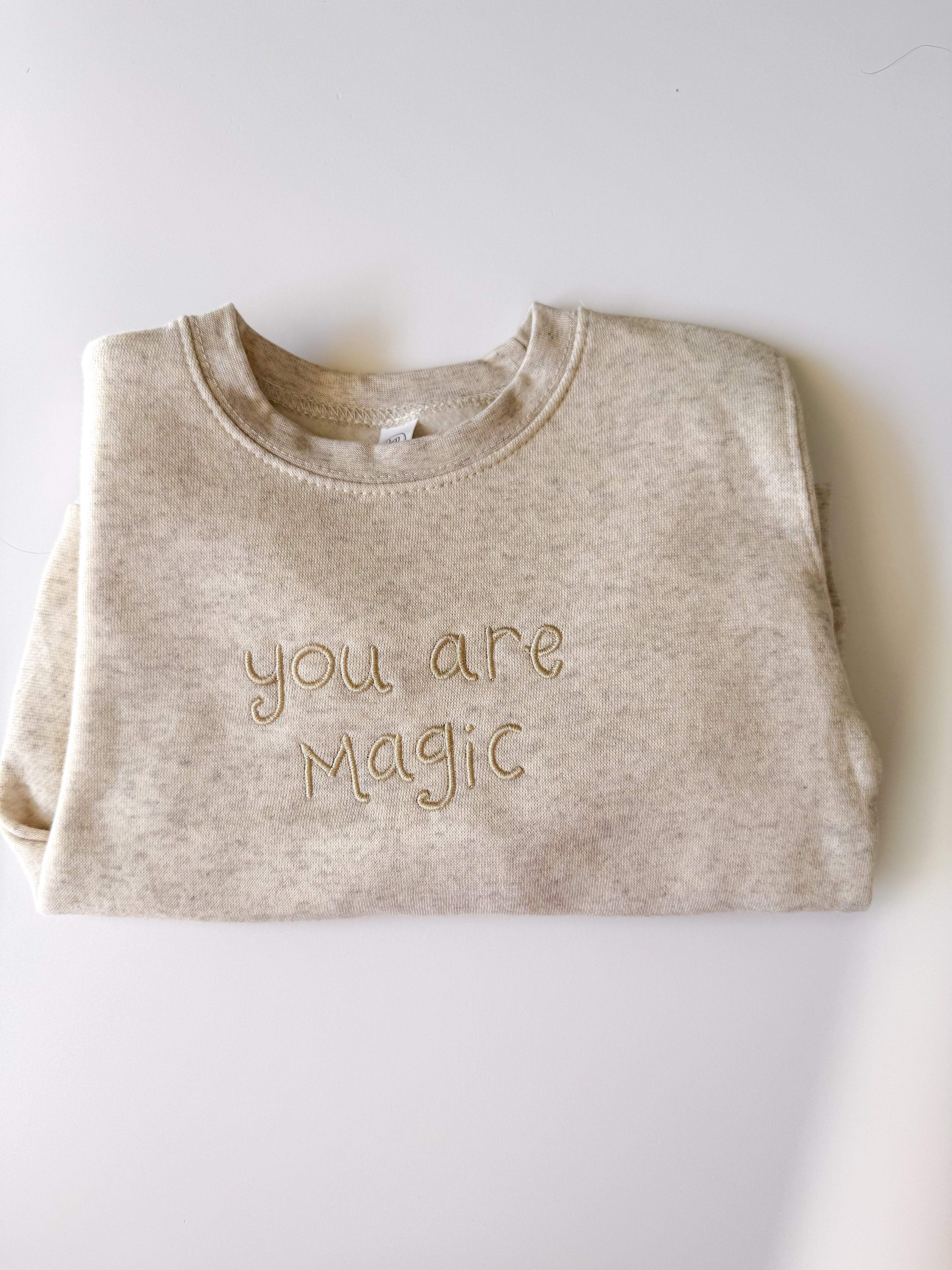 "You Are Magic" Embroidered Kids Crew Neck - Natural Heather