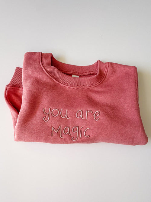 "You Are Magic" Embroidered Kids Crew Neck - Mauve