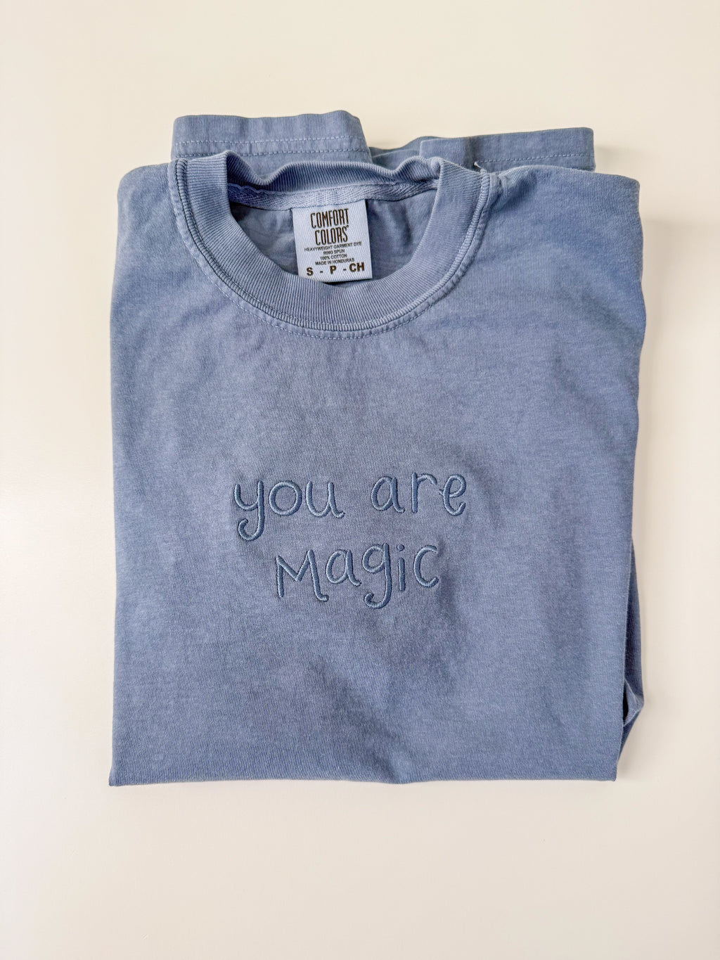 "You Are Magic" Embroidered Blue Jean Unisex Short Sleeve Tee