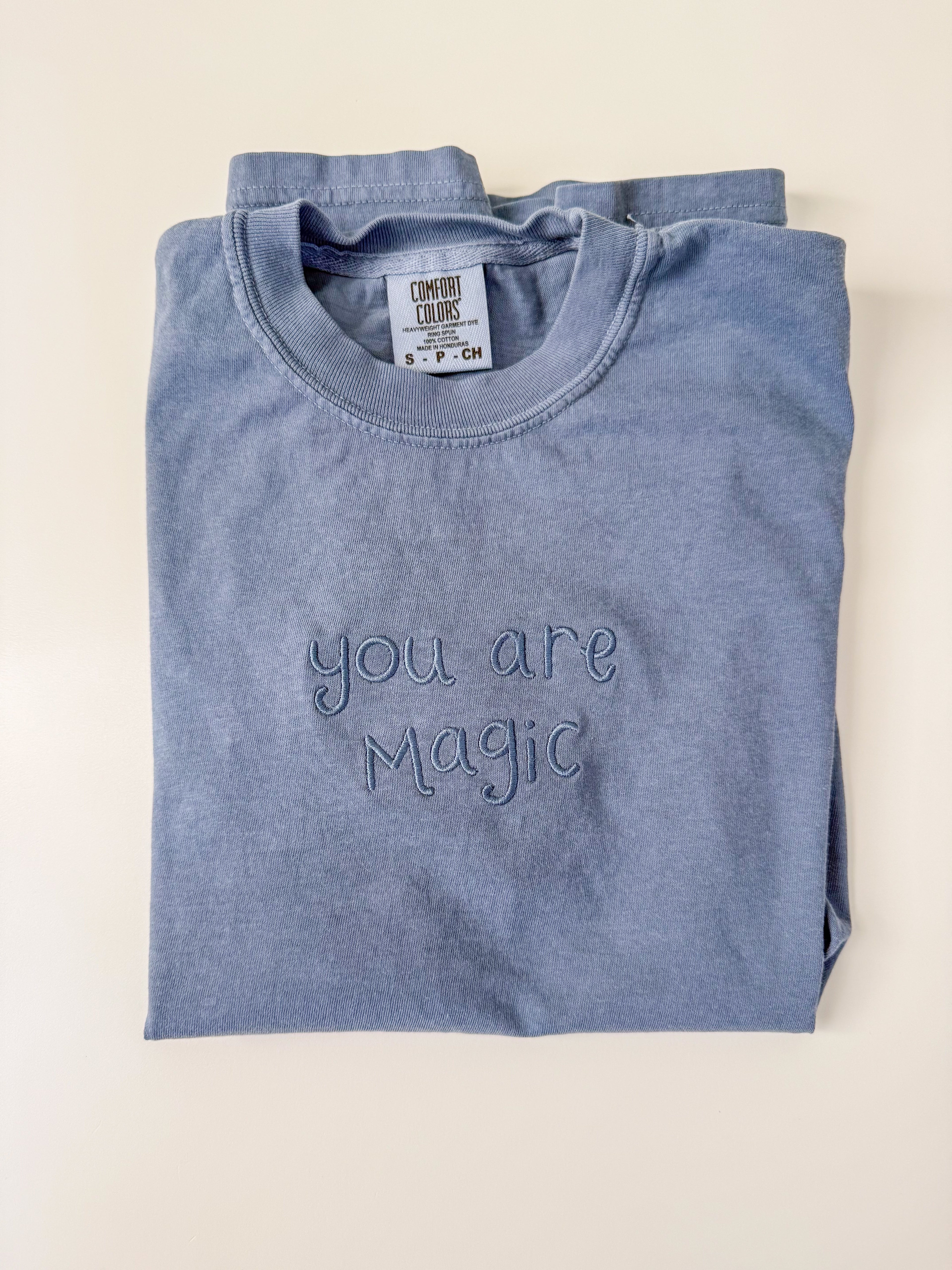 "You Are Magic" Embroidered Blue Jean Unisex Short Sleeve Tee