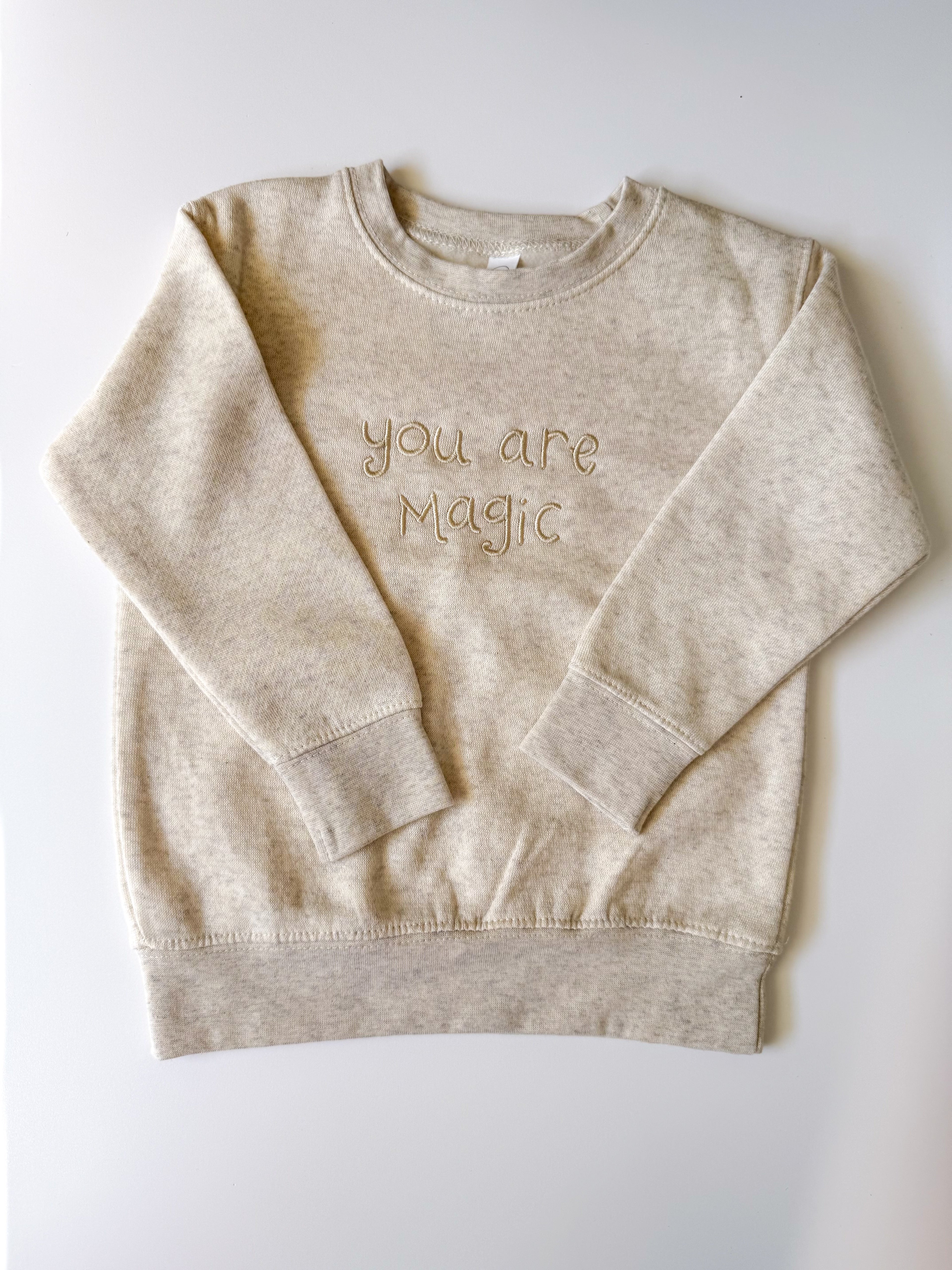 "You Are Magic" Embroidered Kids Crew Neck - Natural Heather