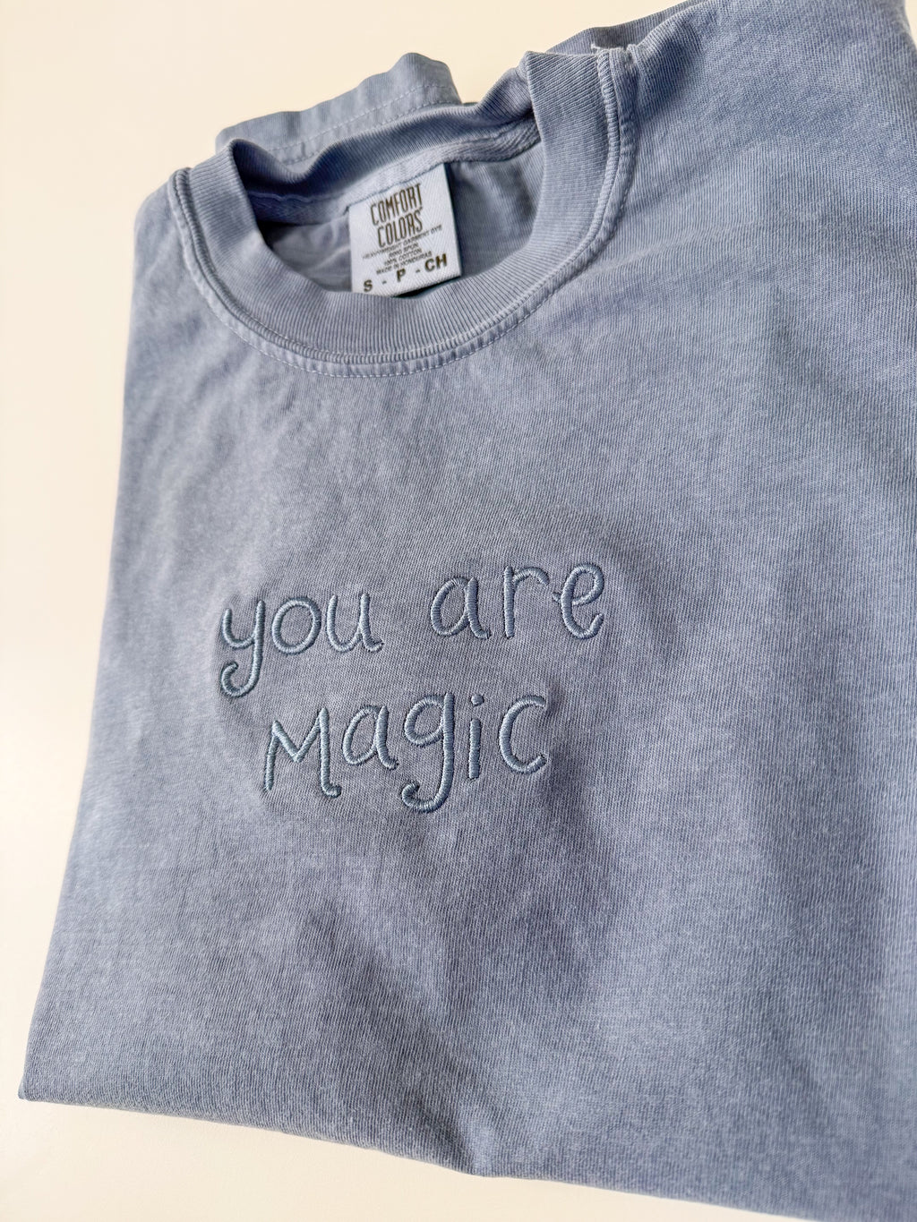 "You Are Magic" Embroidered Blue Jean Unisex Short Sleeve Tee