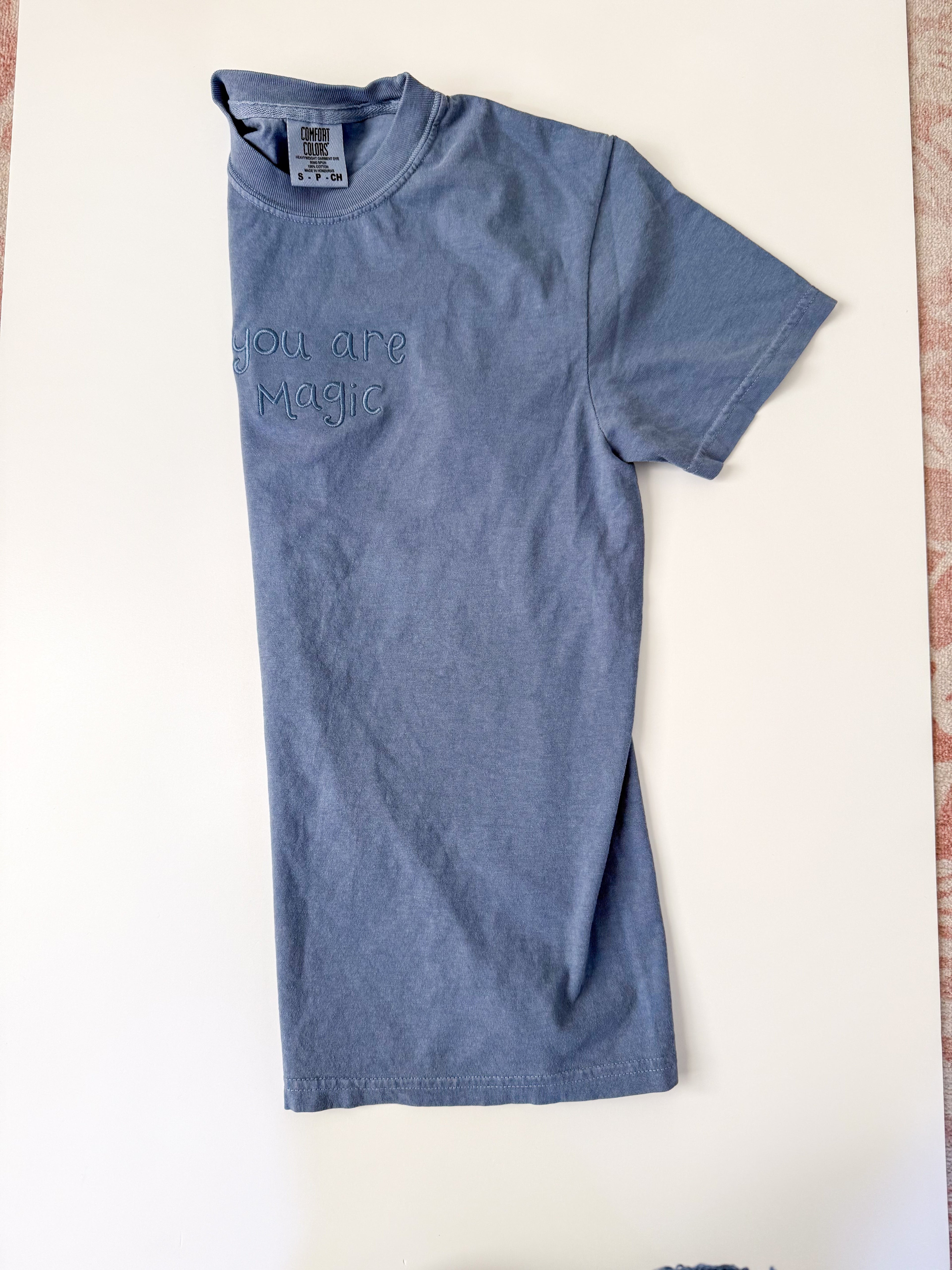 "You Are Magic" Embroidered Blue Jean Unisex Short Sleeve Tee