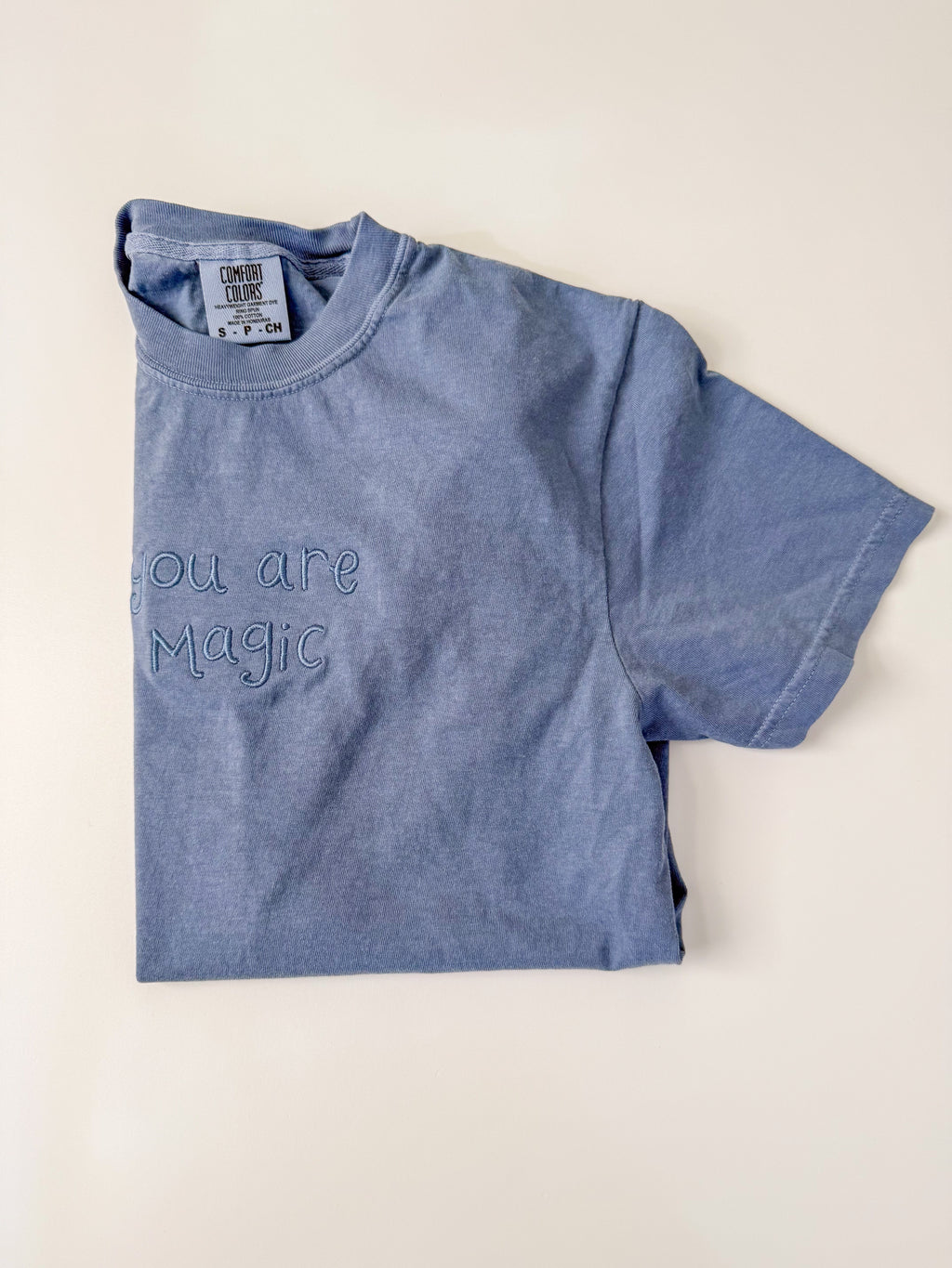 "You Are Magic" Embroidered Blue Jean Unisex Short Sleeve Tee