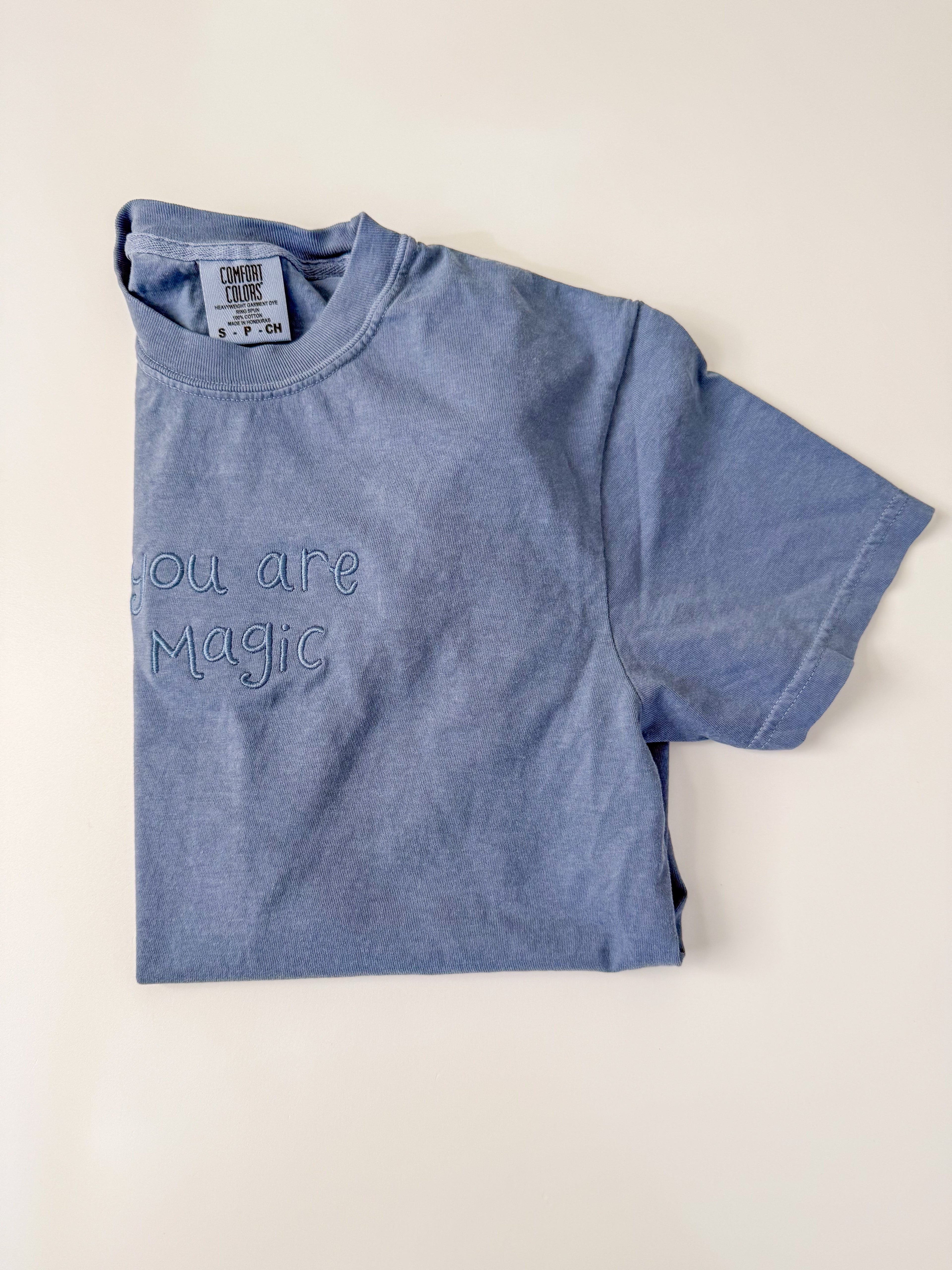 "You Are Magic" Embroidered Blue Jean Unisex Short Sleeve Tee