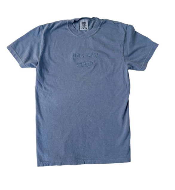 "You Are Magic" Embroidered Blue Jean Unisex Short Sleeve Tee