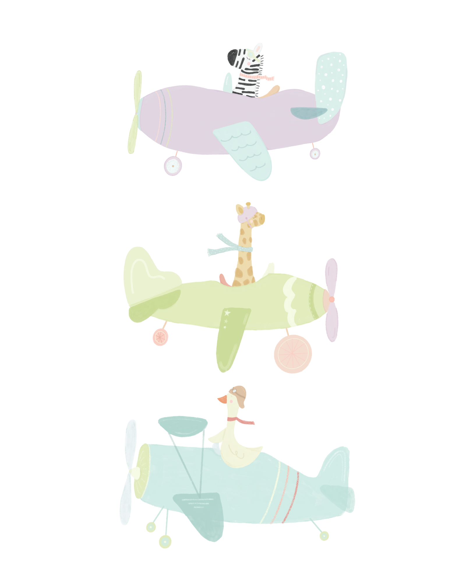 Animals in the Clouds: Goose, Zebra, and Giraffe — Children's Wall Art Print