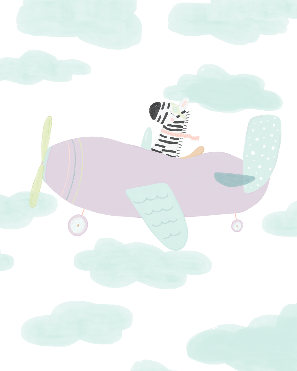 Zebra in the Clouds — Children's Wall Art Print